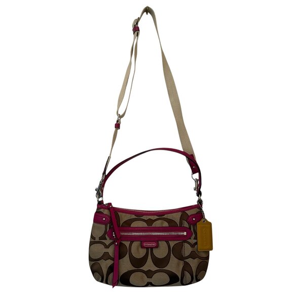 Coach Daisy Outline Signature Crossbody Bag, classic logo w/ pink leather trim - Picture 2 of 15